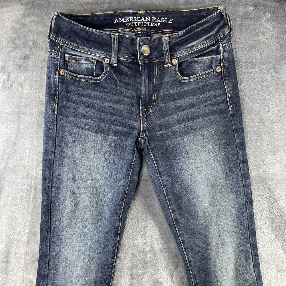 American Eagle Womens Jeans Blue Size 0 Long Kick Boot Denim Dark Wash Distress - Picture 2 of 11